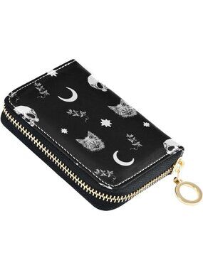Women's Cow Print RFID Leather Accordion Credit Card Holder Zipper Wallet